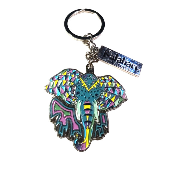Kalahari Resorts Elephant Silver Tone Pink Yellow Blue Keychain - Picture 1 of 5